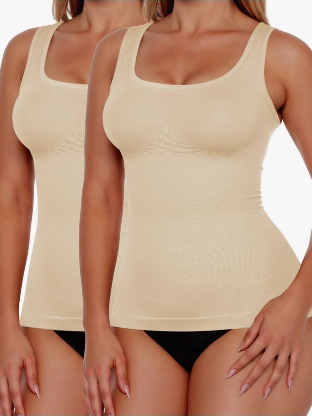 Seamless Scoop Neck Tank - Cream (2-Pack) Control Compression XXL